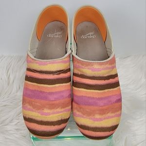 Dansko Clogs Striped Canvas Fabric Sunset Size 39